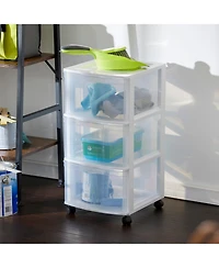 Gracious Living Classic 3 Drawer Organizer Plastic Storage Cart w/ Wheels, White