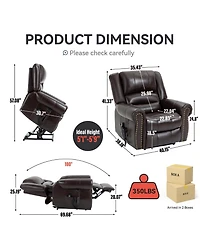 Power Lift Recliner Chair Heat Massage Dual Motor Infinite Position Up to 350 Lbs Faux Leather Heavy Duty Motion Mechanism with Usb Ports