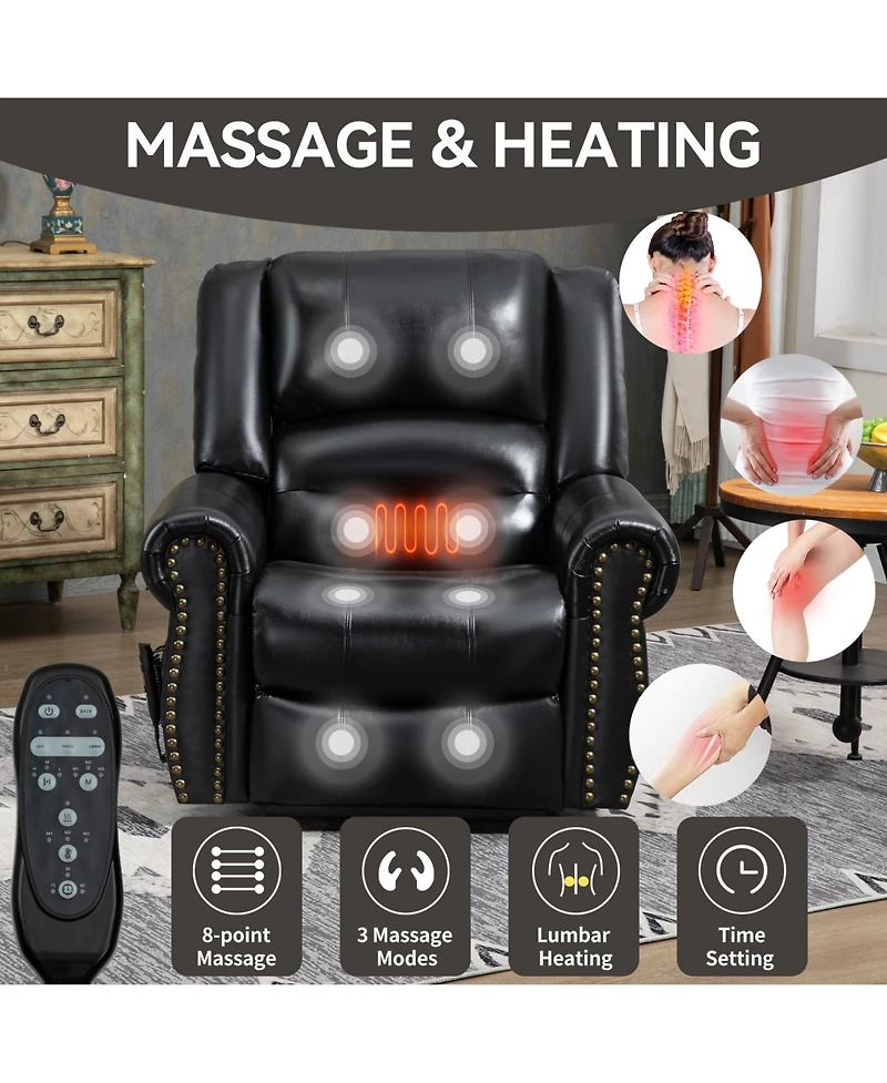 Boyel Living Power Lift Recliner Chair Heat Massage Dual Motor Infinite Position Up to 350 Lbs Faux Leather Heavy Duty Motion Mechanism with Usb Ports
