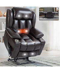 Power Lift Recliner Chair Heavy Duty Motion Mechanism with 8-Point Vibration Massage and Lumbar Heating Stainless steel Cup Holders