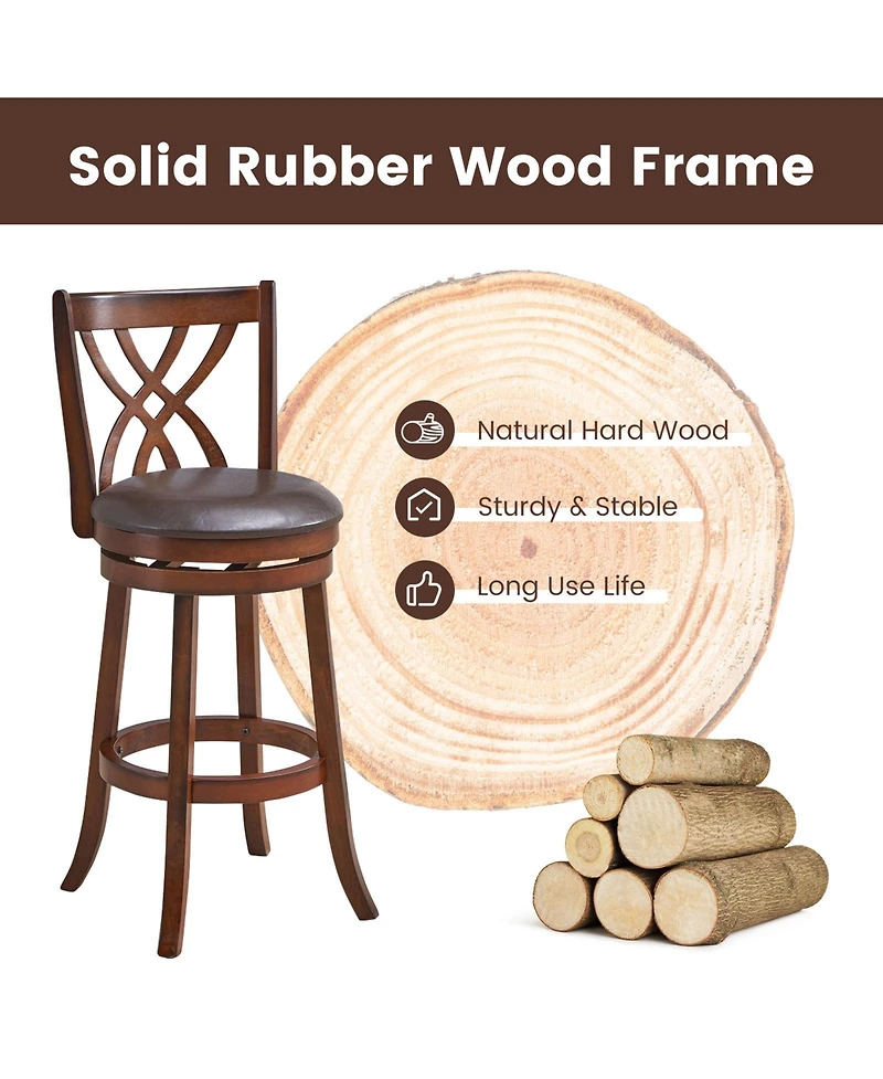 Gouun 360° Swivel Counter Height Chairs with Pu Leather Cushioned Seat and Footrests-30 inches