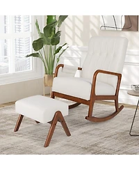 Gouun Rocking Chair with Ottoman Solid Rubber Wood Frame Padded Cushion