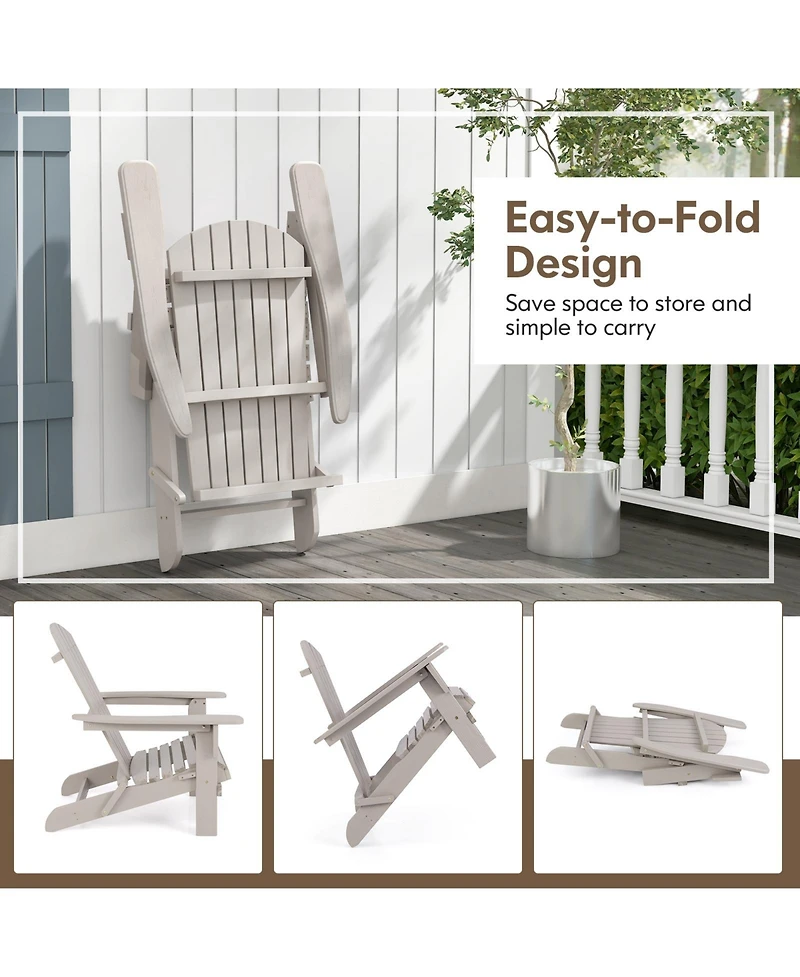 Gouun 1 Piece Folding Adirondack Chair with High Backrest and Wide Armrests