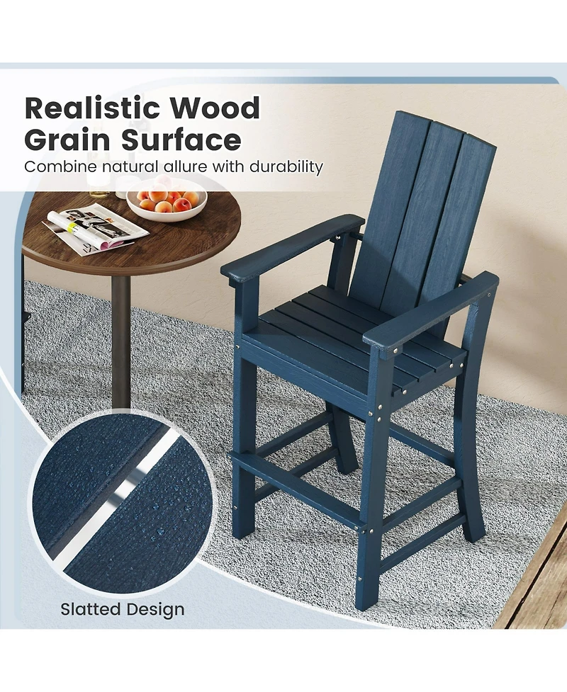 Tall Adirondack Chair Outdoor Bar Stool with Ergonomic Backrest for Backyard