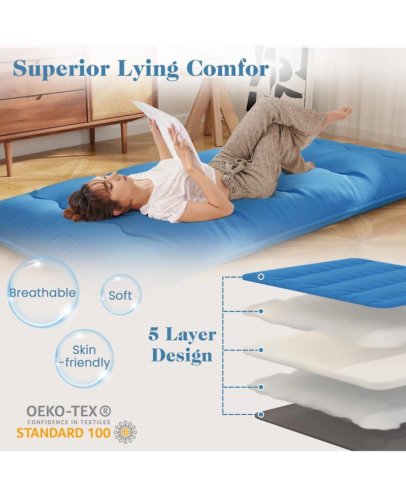 Gouun Foldable Futon Mattress with Washable Cover and Carry Bag for Camping-Twin Size