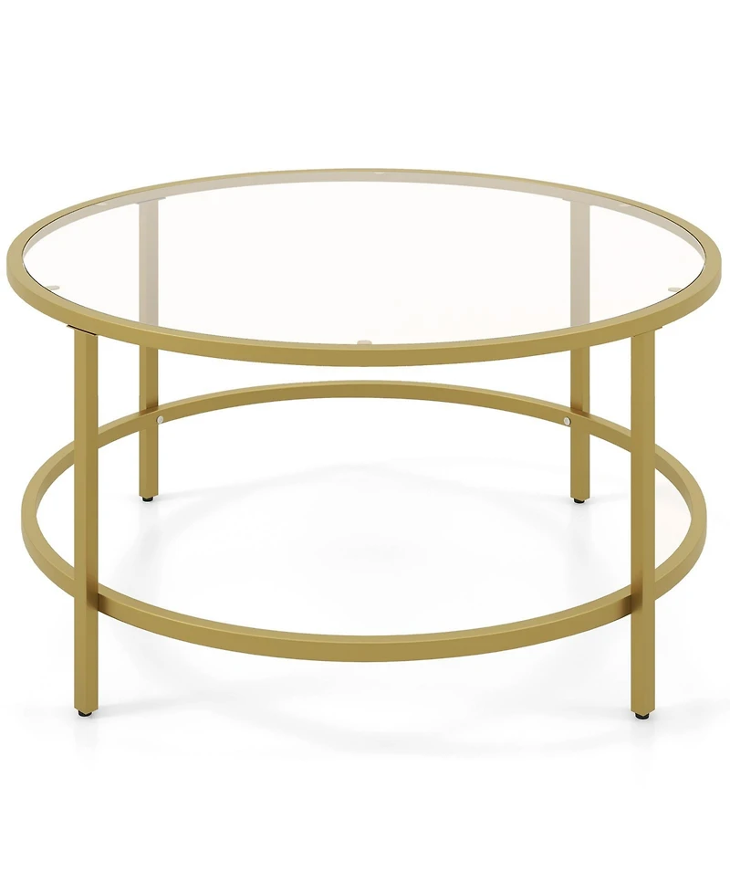 Gouun 36 Inch Round Table with Tempered Glass Tabletop