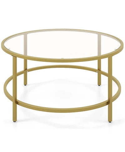 Gouun 36 Inch Round Table with Tempered Glass Tabletop