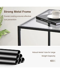 Gouun Modern 2-Tier Square Glass Table with Mesh Shelf