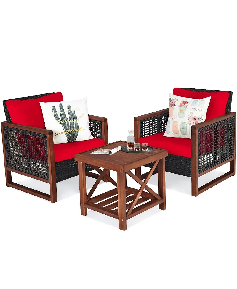 Gouun 3 Pieces Acacia Wood Patio Furniture Set with Table