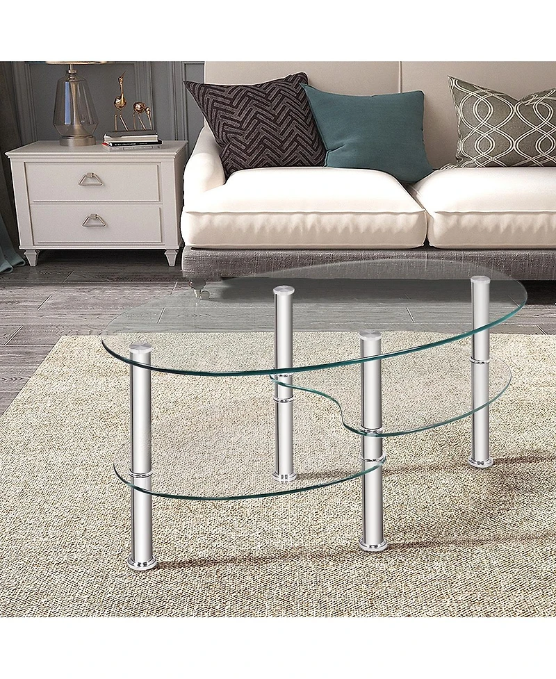Gouun Tempered Glass Oval Side Table