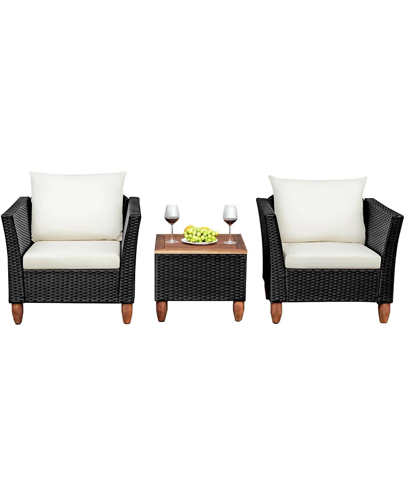 Gouun 3 Pieces Outdoor Patio Rattan Furniture Set with Table