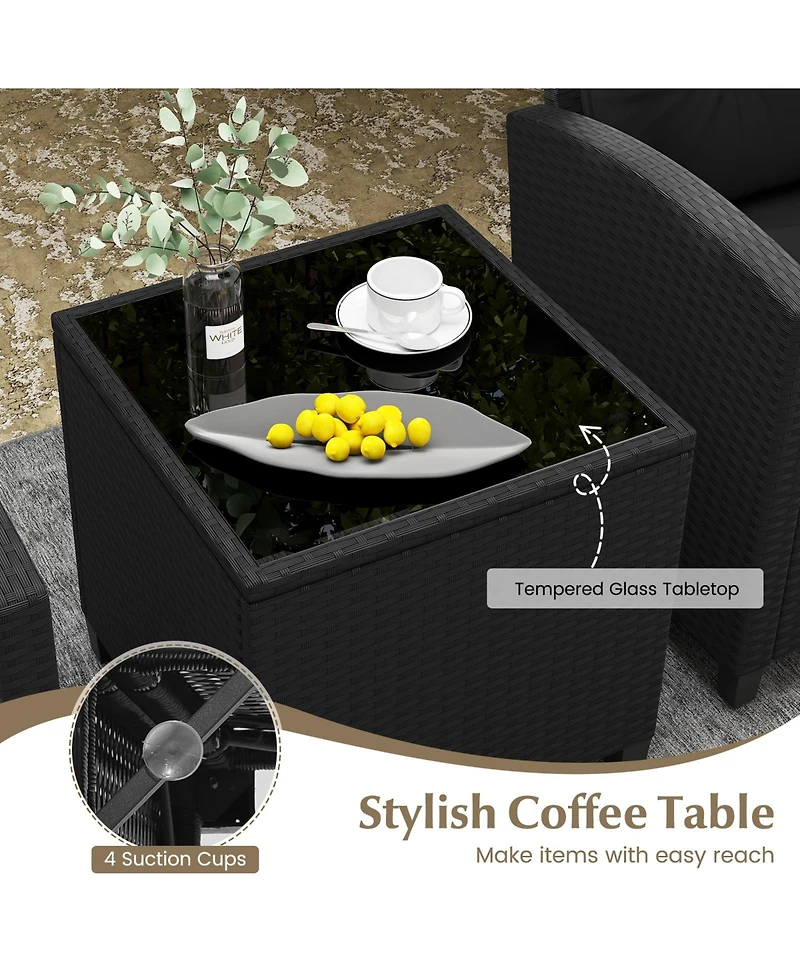 Gouun 3 Pieces Patio Furniture Set with Tempered Glass Table