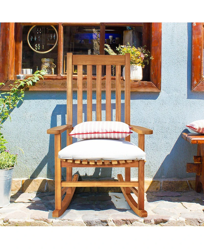 Gouun Indoor Outdoor Wooden High Back Rocking Chair
