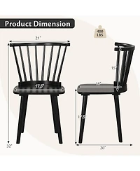 Gouun Windsor Dining Chairs Set of 2 Rubber Wood Kitchen Chairs with Spindle Back