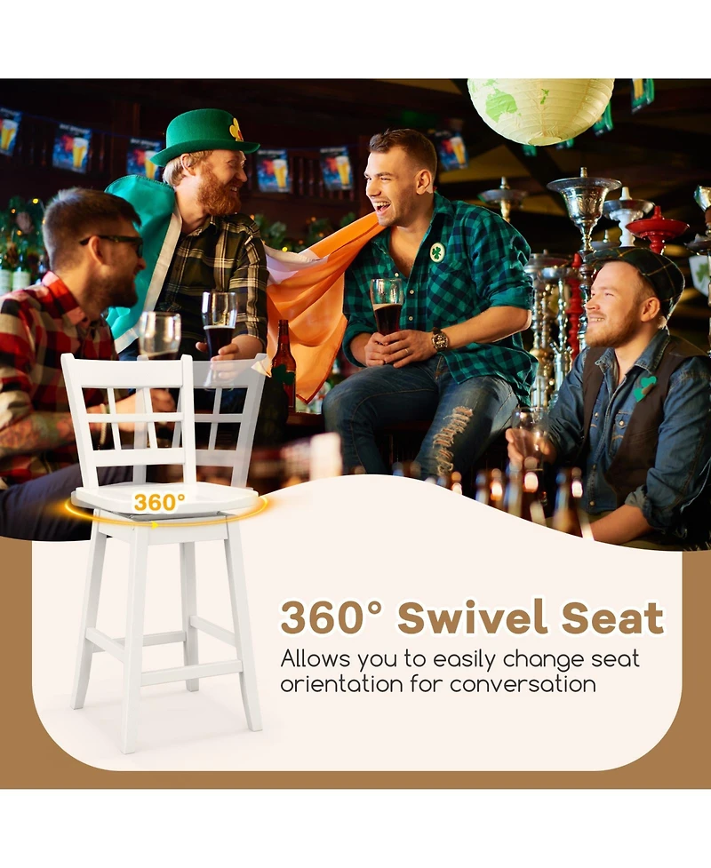 Gouun Counter Height Barstools Set of 2 with 6-Grid Hollow Back and Seat