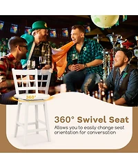 Gouun Counter Height Barstools Set of 2 with 6-Grid Hollow Back and Seat