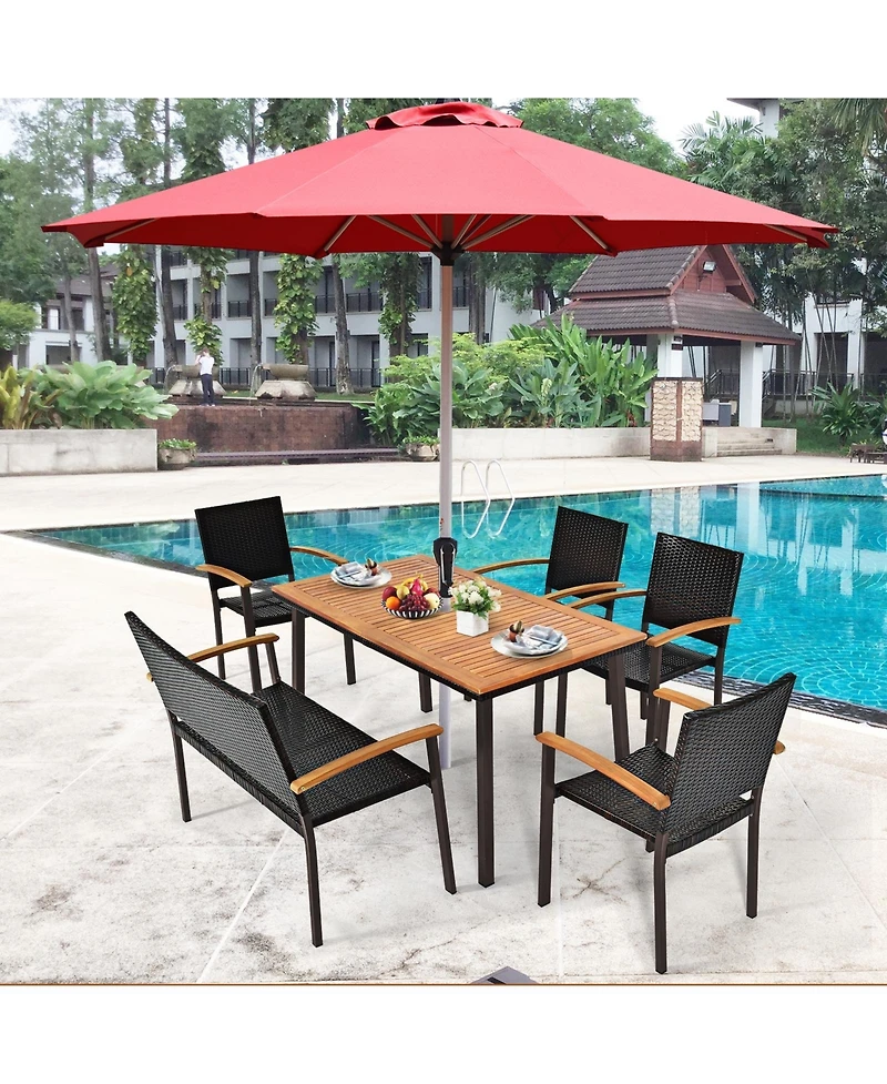 Gouun 55 Inch Patio Acacia Dining Table with Umbrella Hole