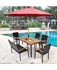 Gouun 55 Inch Patio Acacia Dining Table with Umbrella Hole