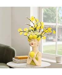 LuxenHome Lady Lemons Ceramic 11.6-Inch Tall Sculpture Vase