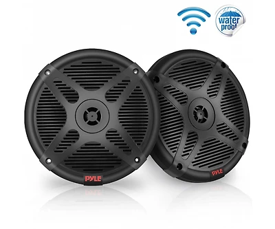 Pyle 6.5'' Waterproof Bluetooth Marine Speakers with Rf Streaming, 600W, Black