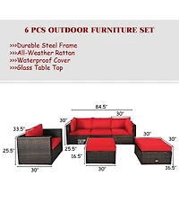 Gouun 6 Pcs Patio Rattan Furniture Set with Sectional Cushion
