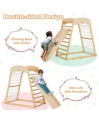 Gouun 6-in-1 Jungle Gym Wooden Indoor Playground with Double-Sided Ramp and Monkey Bars