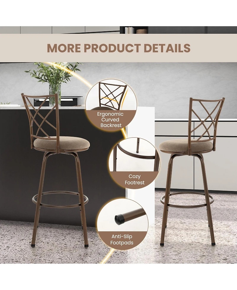 Gouun 2 Pieces Swivel Pluch Fabrice Cushioned Bar Stool Set