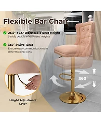 Gouun Set of 2 Bar Chairs with Footrest Electroplated Metal Base and Anti-Slip Ring