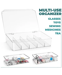 Sorbus 3 Pack Clear Stackable Plastic Sunglass Holder with Hinged Lid for Eyewear Display Includes 5 Sections