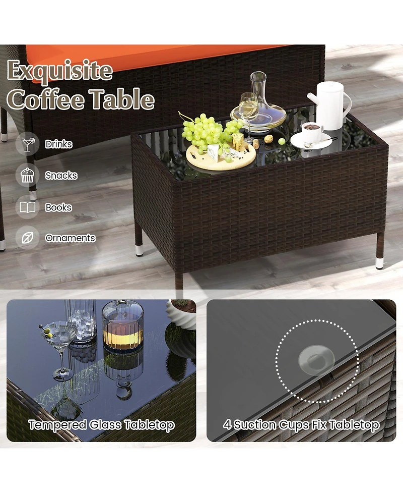 Gouun 4 Pieces Comfortable Outdoor Rattan Sofa Set with Glass Table