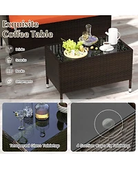 Gouun 4 Pieces Comfortable Outdoor Rattan Sofa Set with Glass Table