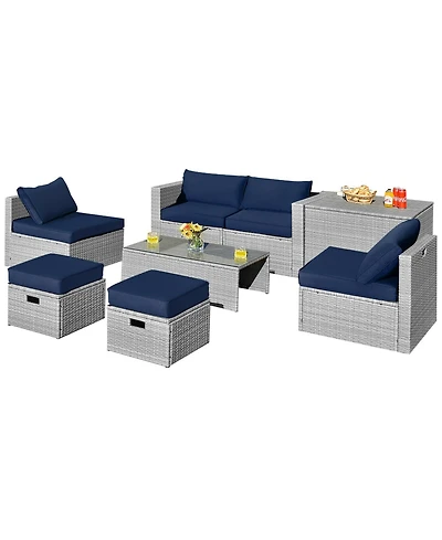 Gouun 8 Pieces Patio Rattan Furniture Set with Storage Waterproof Cover and Cushion