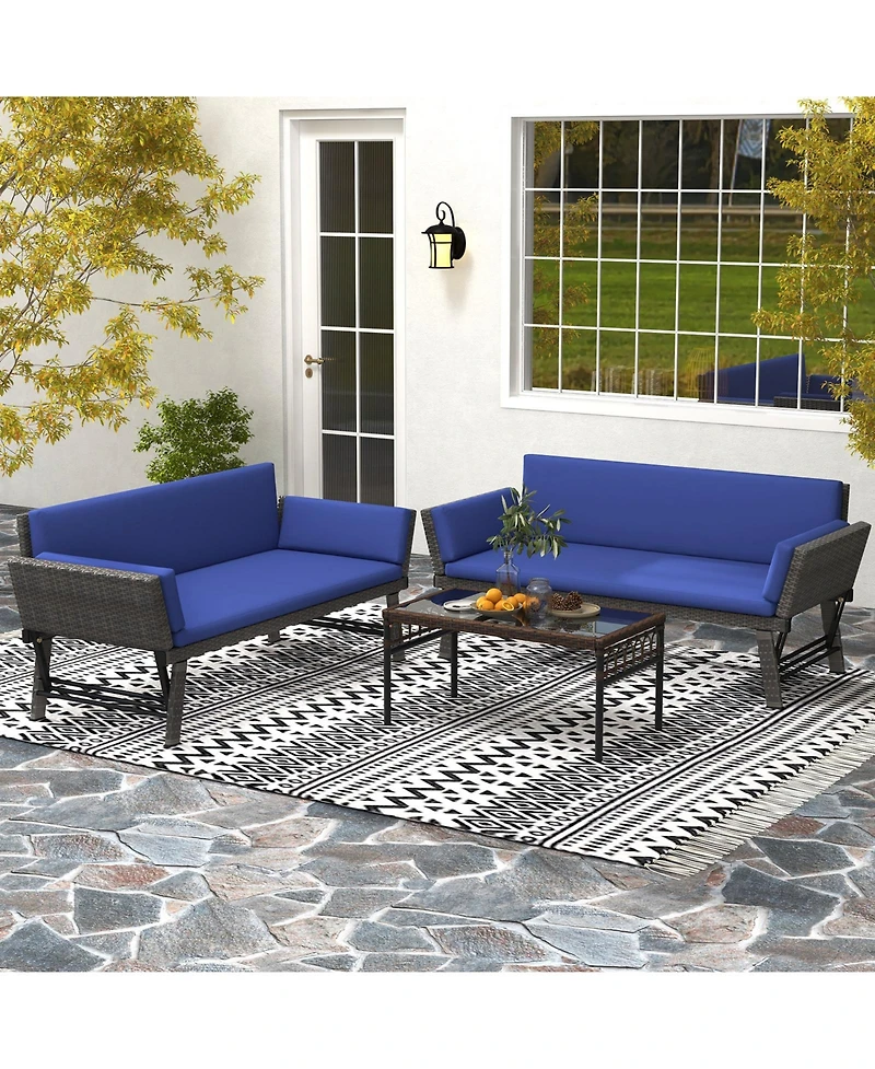 Gouun Outdoor Convertible Sofa Daybed with Adjustable Armrests for Balcony