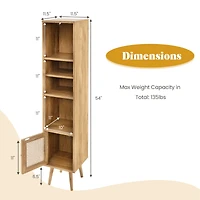 Gouun 4-Tier Rattan Storage Cabinet with Adjustable Shelf and Slim Design