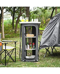 Gouun Folding Camping Storage Cabinet with 3 Shelves and Carry Bag