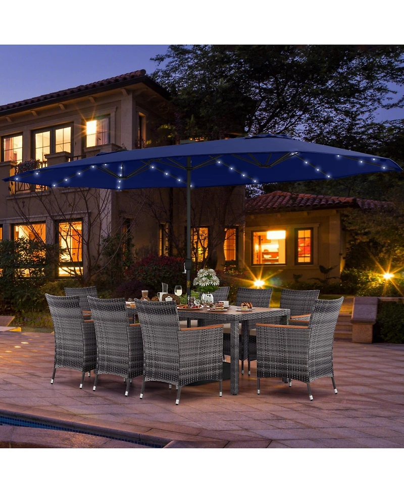 Gouun 11 Pieces Patio Dining Set with 15 Feet Double-Sided Patio Umbrella Base Included