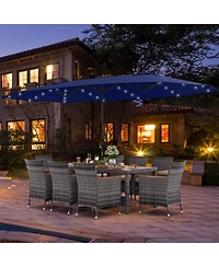 Gouun 11 Pieces Patio Dining Set with 15 Feet Double-Sided Patio Umbrella Base Included