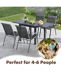 Outdoor Dining Table Set with Extendable Aluminum Table and 4 Stackable Chairs