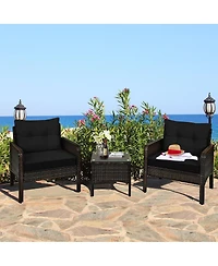 Gouun 3 Pcs Outdoor Patio Rattan Conversation Set with Seat Cushions