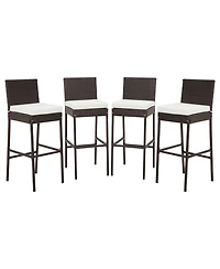Gouun 4 Pieces Patio Wicker Barstools with Seat Cushion and Footrest-Set of 4