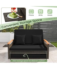 Outdoor Wicker Daybed with Folding Panels and Storage Ottoman