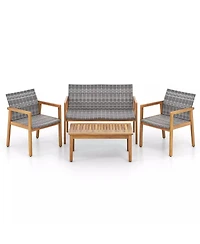 Gouun 4-Piece Patio Furniture Set with Loveseat Single Chairs and Table