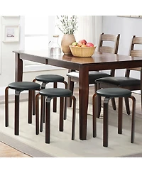 Gouun Set of 4 Bentwood Round Stool Stackable Dining Chairs with Padded Seat