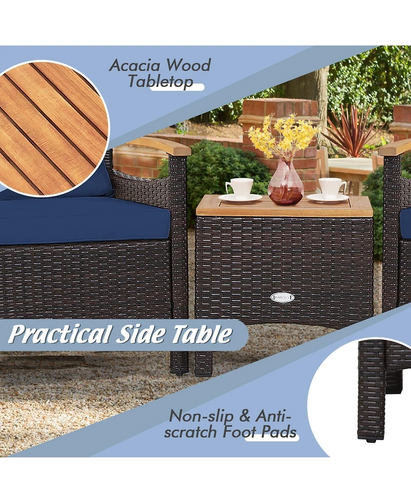3 Pieces Patio Rattan Furniture Set with Removable Cushions