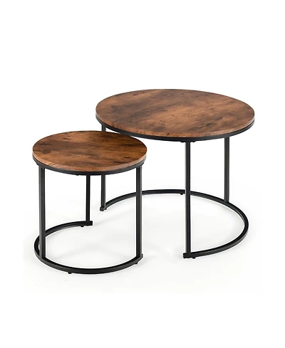Gouun Set of 2 Modern Round Stacking Nesting Tables for Living Room