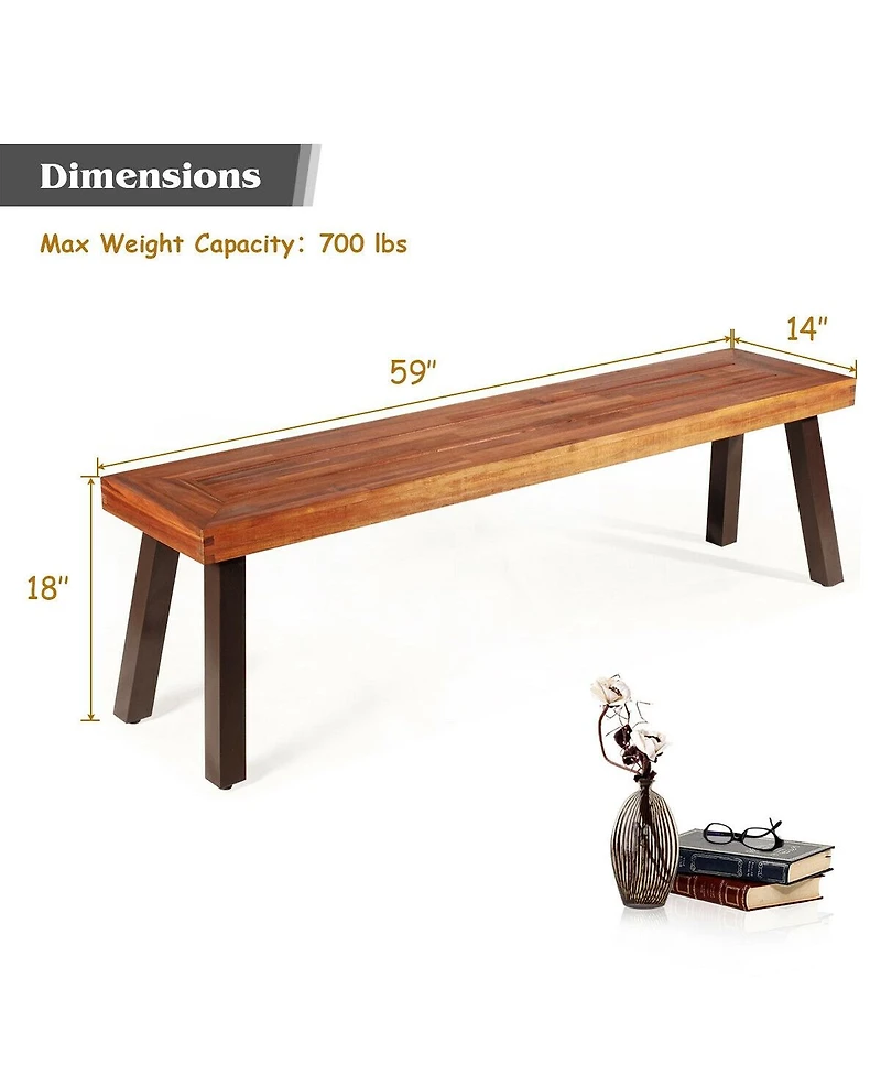Gouun Patio Acacia Wood Dining Bench Seat with Steel Legs