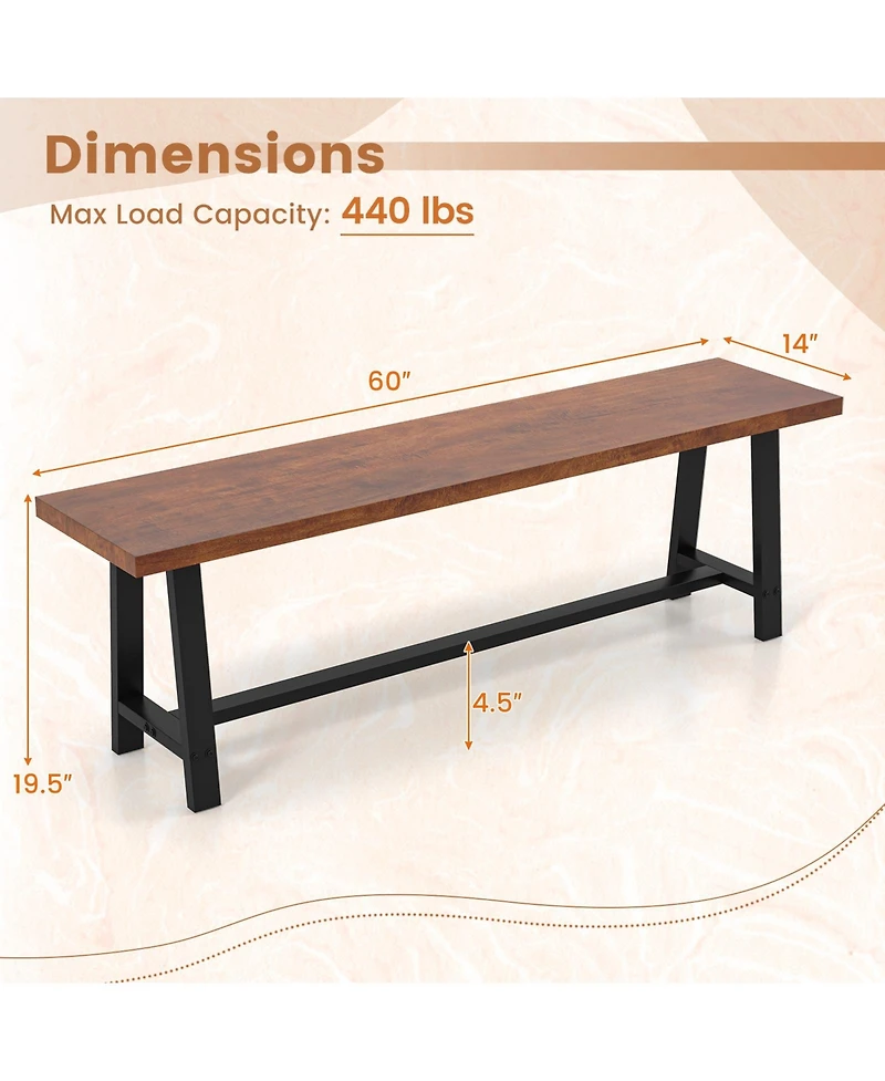 Gouun 60 Inch Dining Bench 3 Person Entryway Shoe Bench with Metal Frame