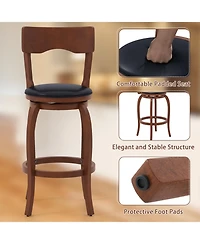 Gouun Swivel Bar Stools Set of 2 with Rubber Wood Frame and Upholstered Seat-29 Inch