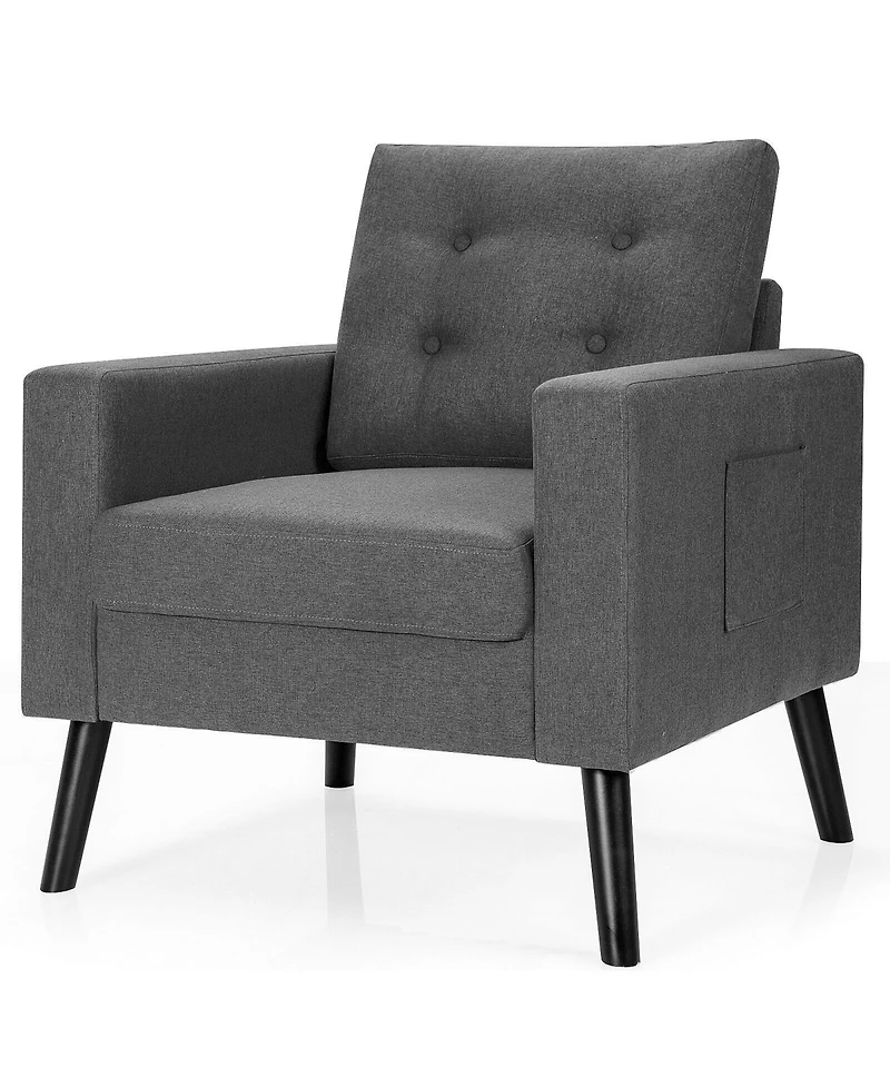 Gouun Mid-Century Upholstered Armchair Club Chair with Rubber Wood Legs