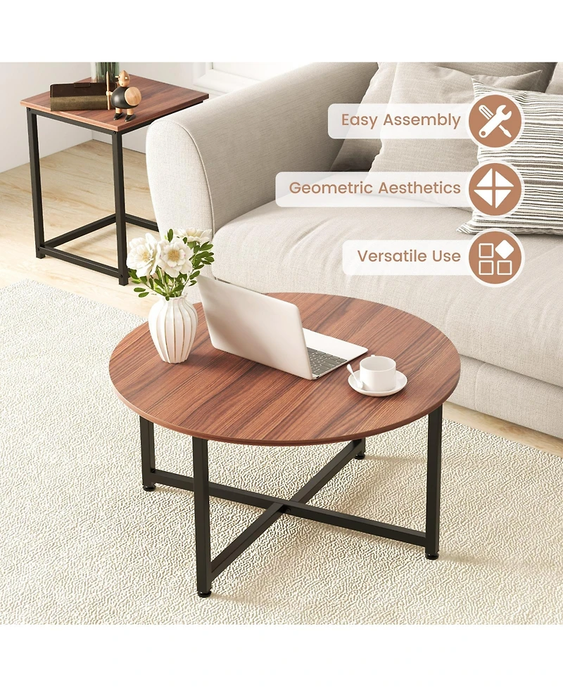 Gouun 3-Piece Table Set Round Table and 2PCS Square End Tables